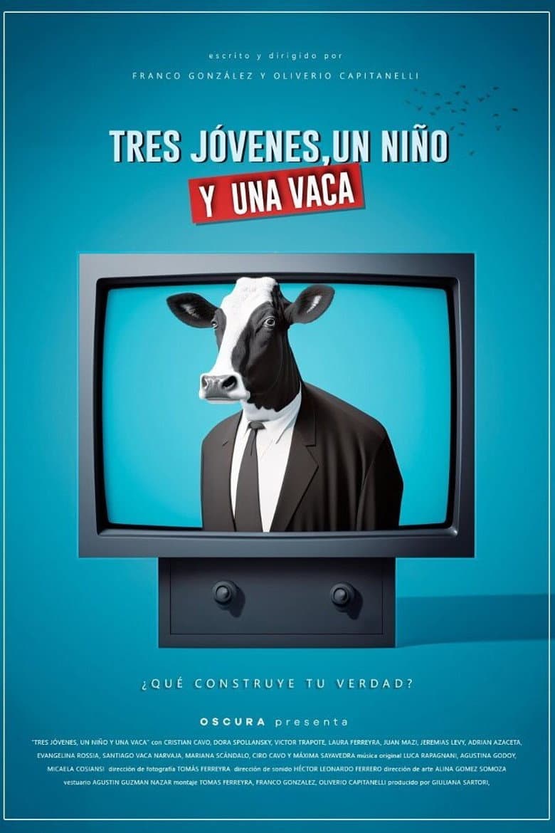 Tres jóvenes, un niño y una vaca